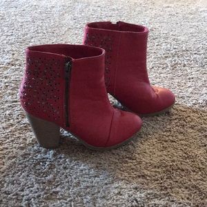 Red studded ankle boots